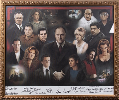 Sopranos Entire Cast Signed Lithograph on Canvas With 15 Signatures Including James Gandolfini Limited Edition #438/500 (JSA)
